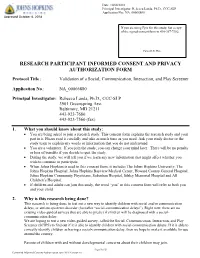 Research Participant Informed Consent and Privacy Authorization Form