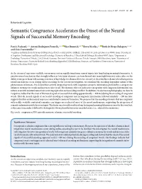 Semantic Congruence Accelerates the Onset of the Neural Signals of Successful Memory Encoding
