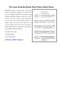 The Lazy Song by Bruno Mars Piano Sheet Music