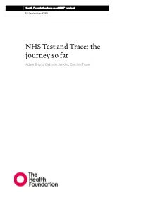 NHS Test and Trace: the Journey So Far