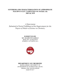 A Dissertation Submitted in Partial Fulfillment of the Requirements for the Degree of Master of Science in Chemistry