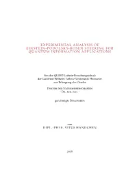 Experimental Analysis of Einstein-Podolsky-Rosen Steering