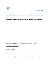 Penetration in Granite by Shaped Charge Liners of Various Metals