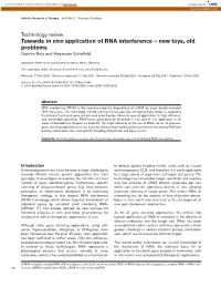 Towards in Vivo Application of RNA Interference – New Toys, Old Problems Sascha Rutz and Alexander Scheffold