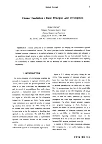 Cleaner Production : Basic Principles and Development