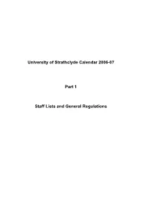 University of Strathclyde Calendar 2006-07 Part 1 Staff Lists And