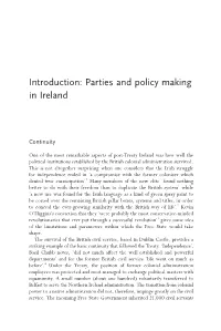 Introduction: Parties and Policy Making in Ireland