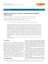 Negative Inductance Circuits for Metamaterial Bandwidth Enhancement