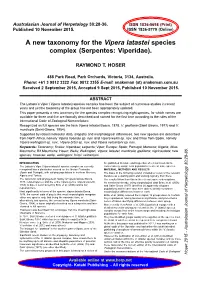 A New Taxonomy for the Vipera Latastei Species Complex (Serpentes: Viperidae)
