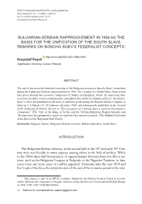 Bulgarian-Serbian Rapprochement in 1904 As the Basis for the Unification of the South Slavs: Remarks on Boncho Boev’S Federalist Concepts1