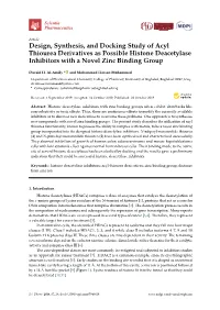 Design, Synthesis, and Docking Study of Acyl Thiourea Derivatives As Possible Histone Deacetylase Inhibitors with a Novel Zinc Binding Group