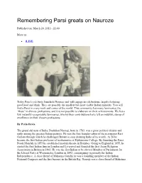 Remembering Parsi Greats on Nauroze
