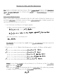 Section 6.1 Sets and Set Operations