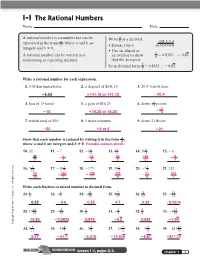 1-1 the Rational Numbers Name Date