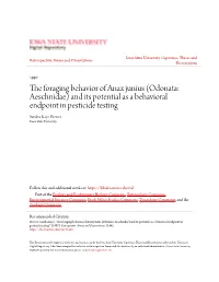 The Foraging Behavior of Anax Junius (Odonata: Aeschnidae) and Its Potential As a Behavioral Endpoint in Pesticide Testing Sandra Kaye Brewer Iowa State University