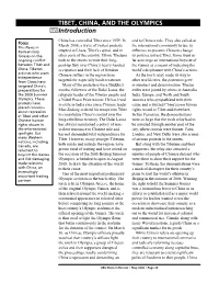 TIBET, CHINA, and the OLYMPICS Introduction