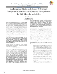 An Empirical Study on Reliance JIO Effect, Competitor's Reaction And