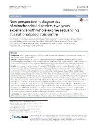 New Perspective in Diagnostics of Mitochondrial Disorders