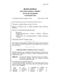 HOUSE JOURNAL SIXTY-SIXTH GENERAL ASSEMBLY STATE of COLORADO Second Regular Session