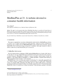 Medlineplus at 21: a Website Devoted to Consumer Health Information