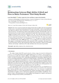 Relationships Between High Ability (Gifted) and Flow in Music Performers: Pilot Study Results
