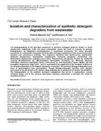 Isolation and Characterization of Synthetic Detergent- Degraders from Wastewater