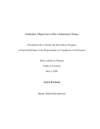 Orthodox Objection to the Lieberman Clause Atara Kelman