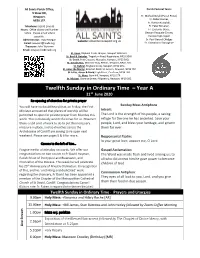Twelfth Sunday in Ordinary Time – Year a 21St June 2020