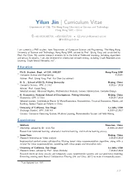 Curriculum Vitae Department of CSE, the Hong Kong University of Science and Technology Hong Kong SAR – China