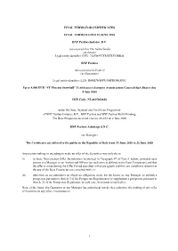 Final Terms for Certificates Final Terms