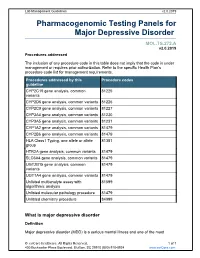 Pharmacogenomic Testing Panels for Major Depressive Disorder