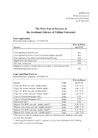 The Price List of Services of the Academic Library of Tallinn University