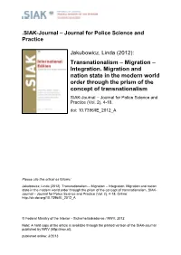 Transnationalism – Migration – Integration. Migration and Nation State in the Modern World Order Through the Prism of the Co