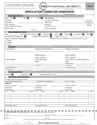 Application for Admission – Local Student