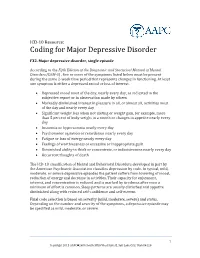 Coding for Major Depressive Disorder