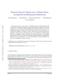 Fenchel Duality Theory and a Primal-Dual Algorithm on Riemannian Manifolds
