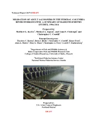Migration of Adult Salmonids in the Federal Columbia River Hydrosystem: a Summary of Radiotelemetry Studies, 1996-2014