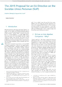 The 2015 Proposal for an EU Directive on the Societas Unius Personae (SUP)