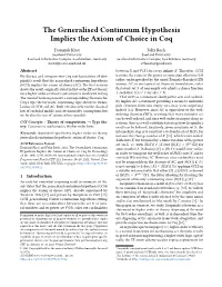 The Generalised Continuum Hypothesis Implies the Axiom of Choice in Coq