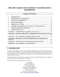 2006-2007 Graduate Studies in Mathematics Handbook