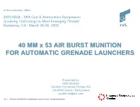 40 MM X 53 AIR BURST MUNITION for AUTOMATIC GRENADE LAUNCHERS