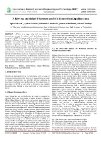 A Review on Nickel Titanium and It's Biomedical Applications