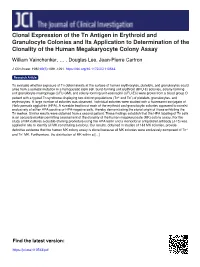 Clonal Expression of the Tn Antigen in Erythroid and Granulocyte Colonies and Its Application to Determination of the Clonality