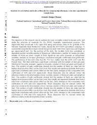 Analysis of Correlation and Trail Coefficients for Componentperformance S in Nine Experimental 2 Tomato Lines
