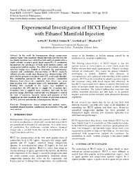 Experimental Investigation of HCCI Engine with Ethanol Manifold Injection