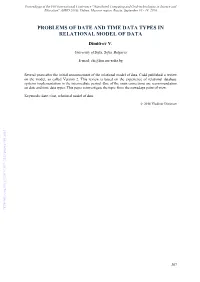 PROBLEMS of DATE and TIME DATA TYPES in RELATIONAL MODEL of DATA Dimitrov V