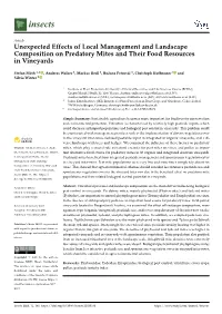 Unexpected Effects of Local Management and Landscape Composition on Predatory Mites and Their Food Resources in Vineyards