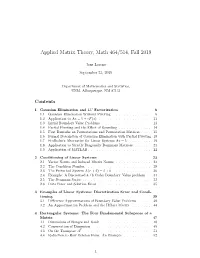 Applied Matrix Theory, Math 464/514, Fall 2019