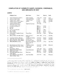 COMPILATION of CARMELITE SAINTS, BLESSEDS, VENERABLES, and SERVANTS of God1i