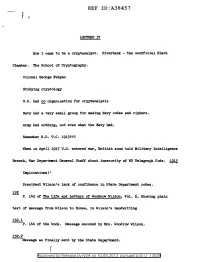 Lecture Iv; How I Came to Be a Cryptanalyst